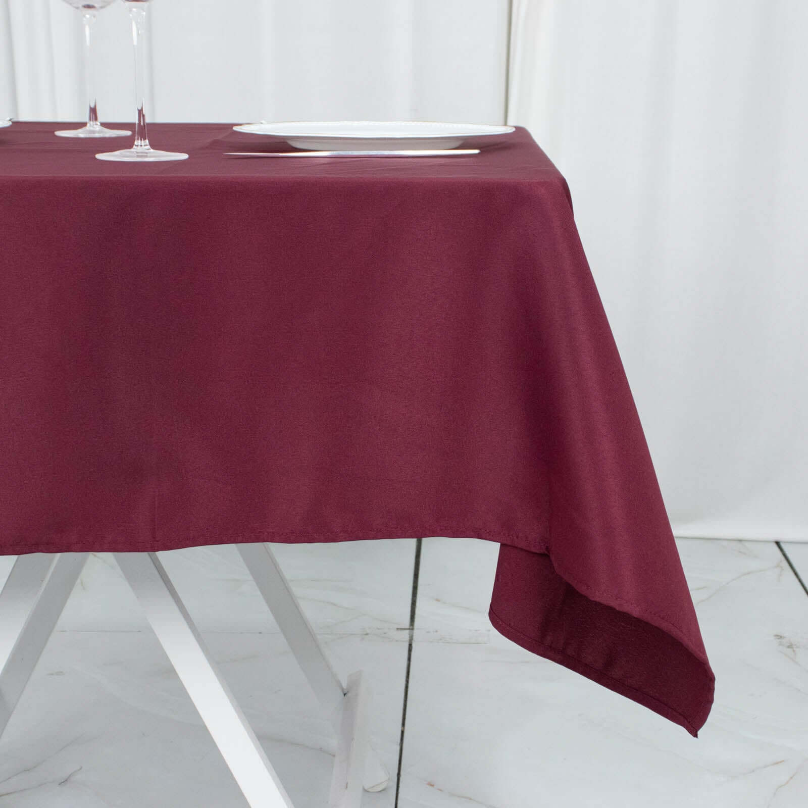 Premium Polyester 54"x54" Table Overlay Square Tablecloth Burgundy - Stain and Wrinkle-Resistant 220GSM Table Topper