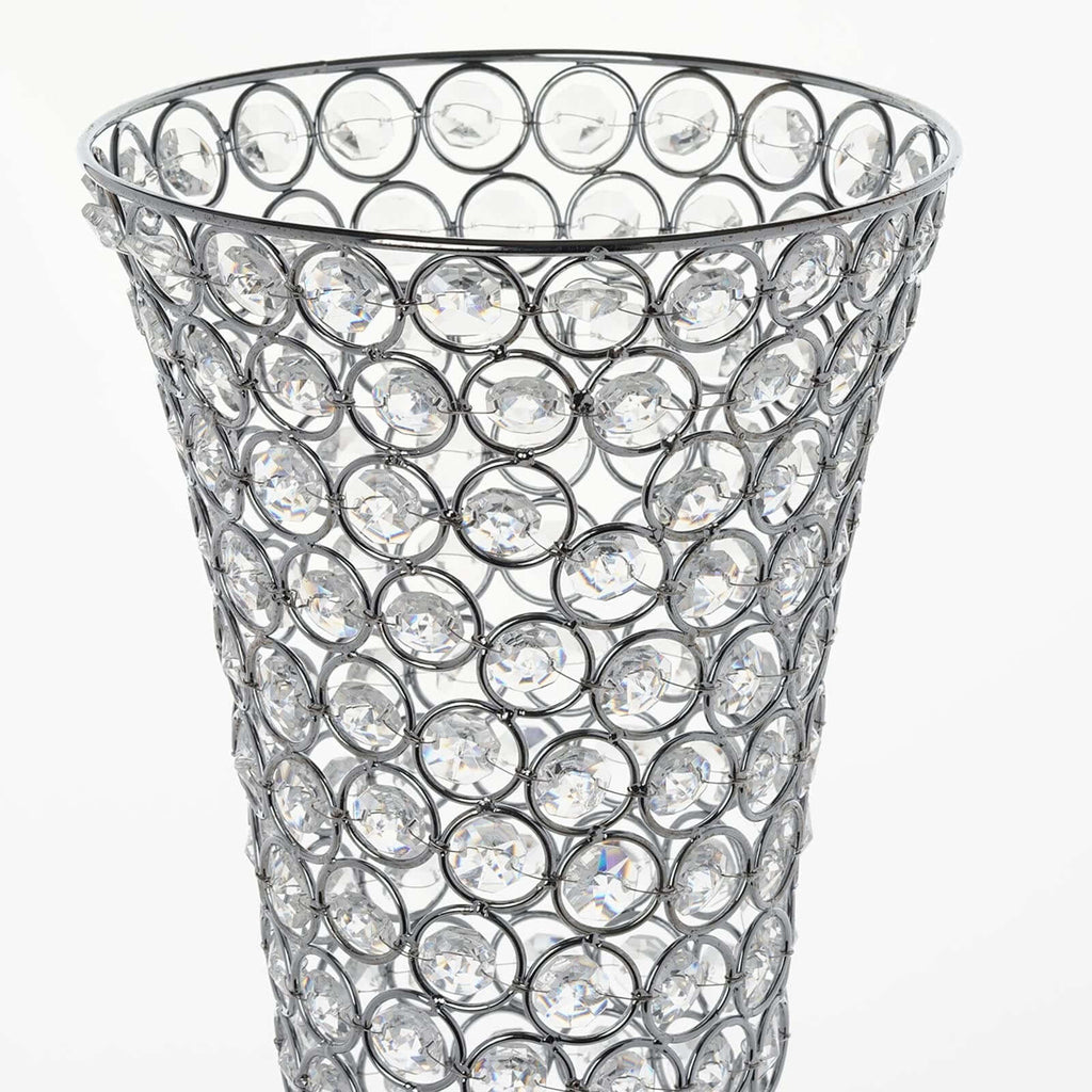 2-Pack Crystal Beaded Trumpet Vase Set Silver - Table Centerpiece for Stylish Decor 22"