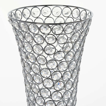 2-Pack Crystal Beaded Trumpet Vase Set Silver - Table Centerpiece for Stylish Decor 22"