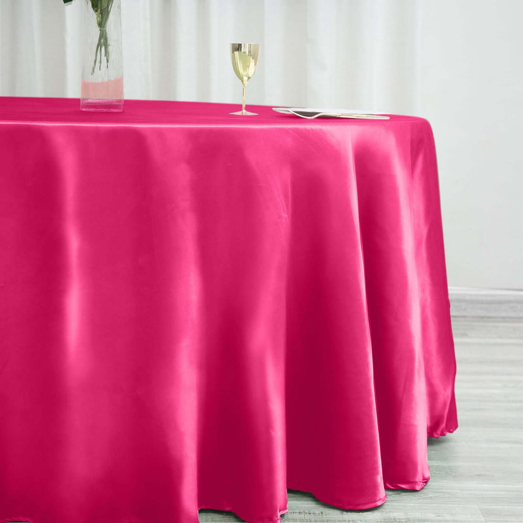 Satin 120" Round Tablecloth Fuchsia - Stylish Seamless Table Cover