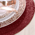 6-Pack Placemats Glitter Design Burgundy Sparkle Round - Non-Slip Decorative Dining Table Mats 13"