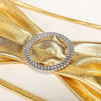 5 Pack Metallic Spandex Chair Sashes Gold - Stretch Fit Chair Bands With Round Diamond Buckles for Glamorous Event Decor