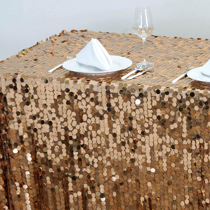 Sequin 90"x132" Rectangle Tablecloth Gold - Seamless Big Payette Design for Sophisticated Occasions