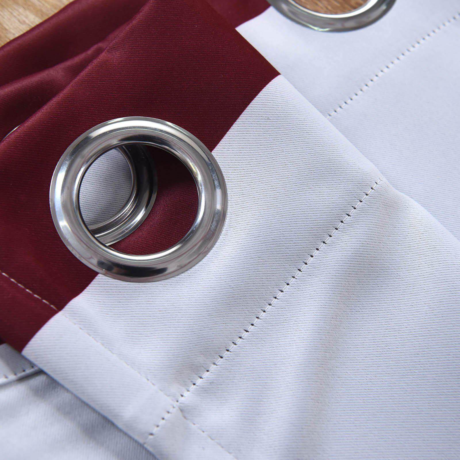 2 Pack White Burgundy Cabana Stripe Thermal Blackout Window Curtain Grommet Panels, Noise Canceling Curtains - 52"x108"