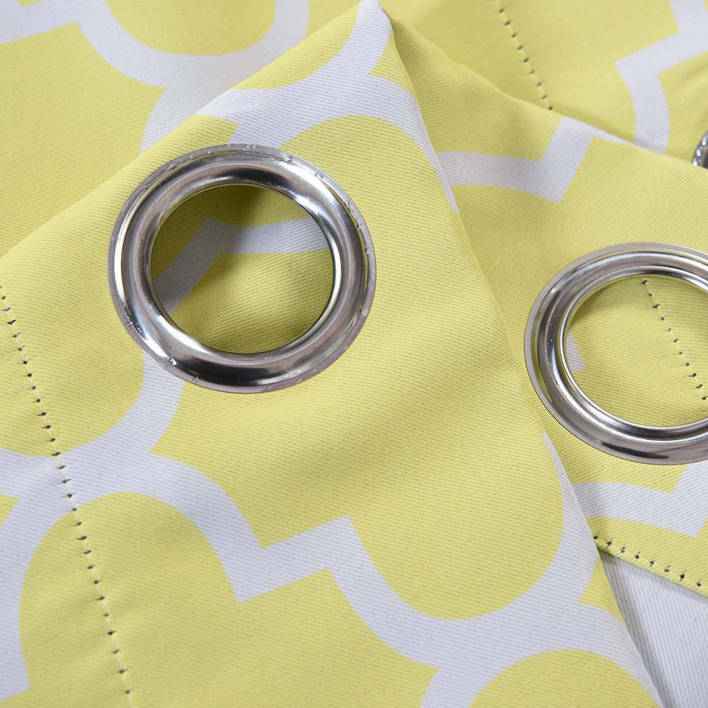2 Pack White Yellow Lattice Room Darkening Blackout Curtain Panels With Grommet, Trellis Insulated Curtains 52"x96" - Clearance SALE