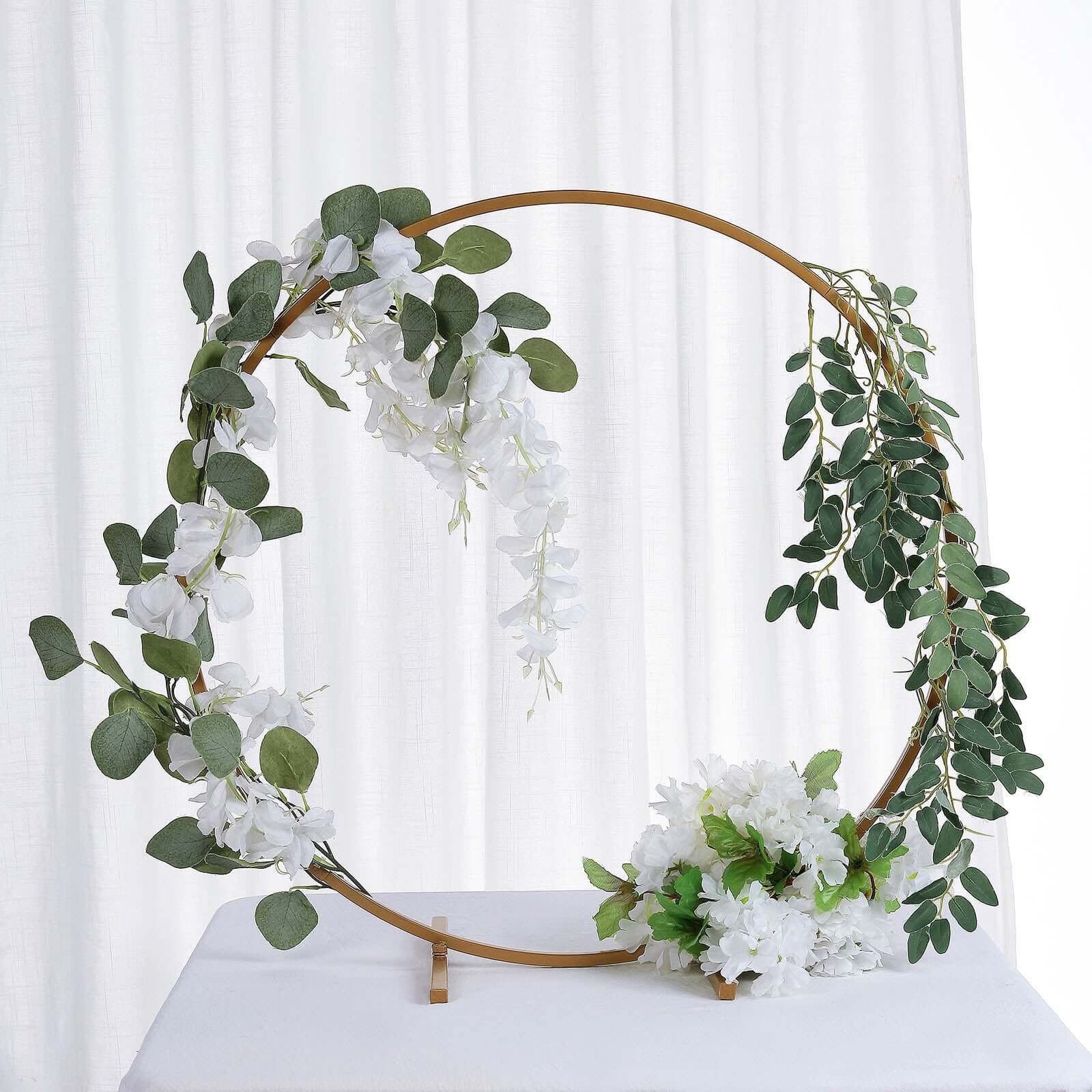 Round Wedding Arch Table Centerpiece Metal Gold - Hoop Wreath Tabletop Decor for Receptions 24"