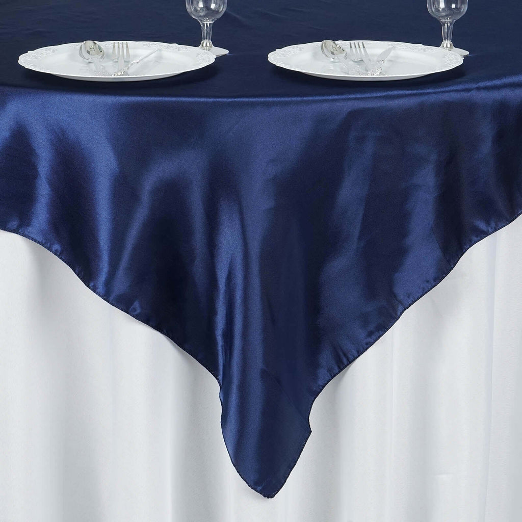 Satin 60"x60" Table Overlay Square Tablecloth Navy Blue - Smooth Silky Touch Table Cover