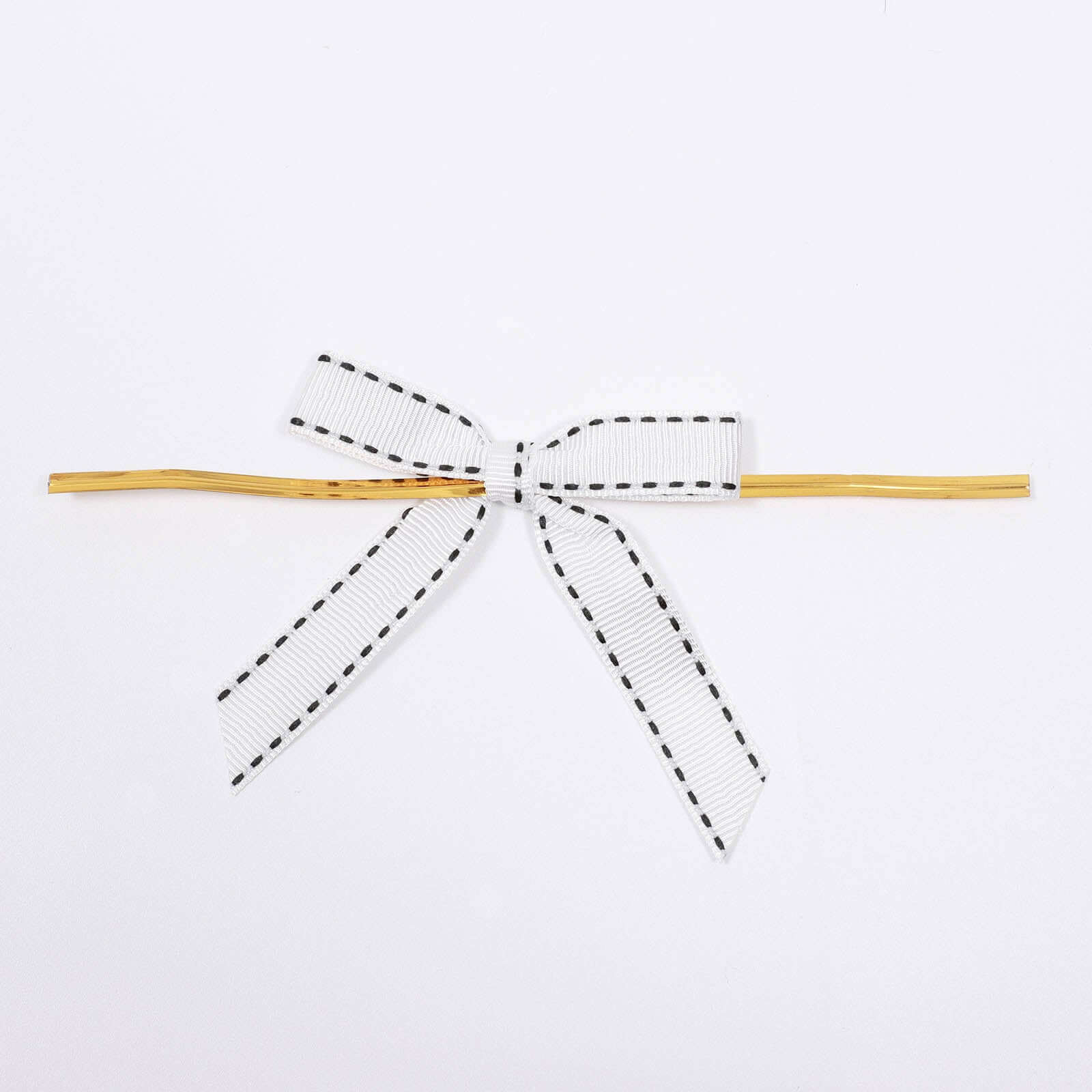 50 Pcs 3" Saddle Stitch Ribbon Bows With Twist Ties, Gift Basket Party Favor Bags Decor - White Black Polyester