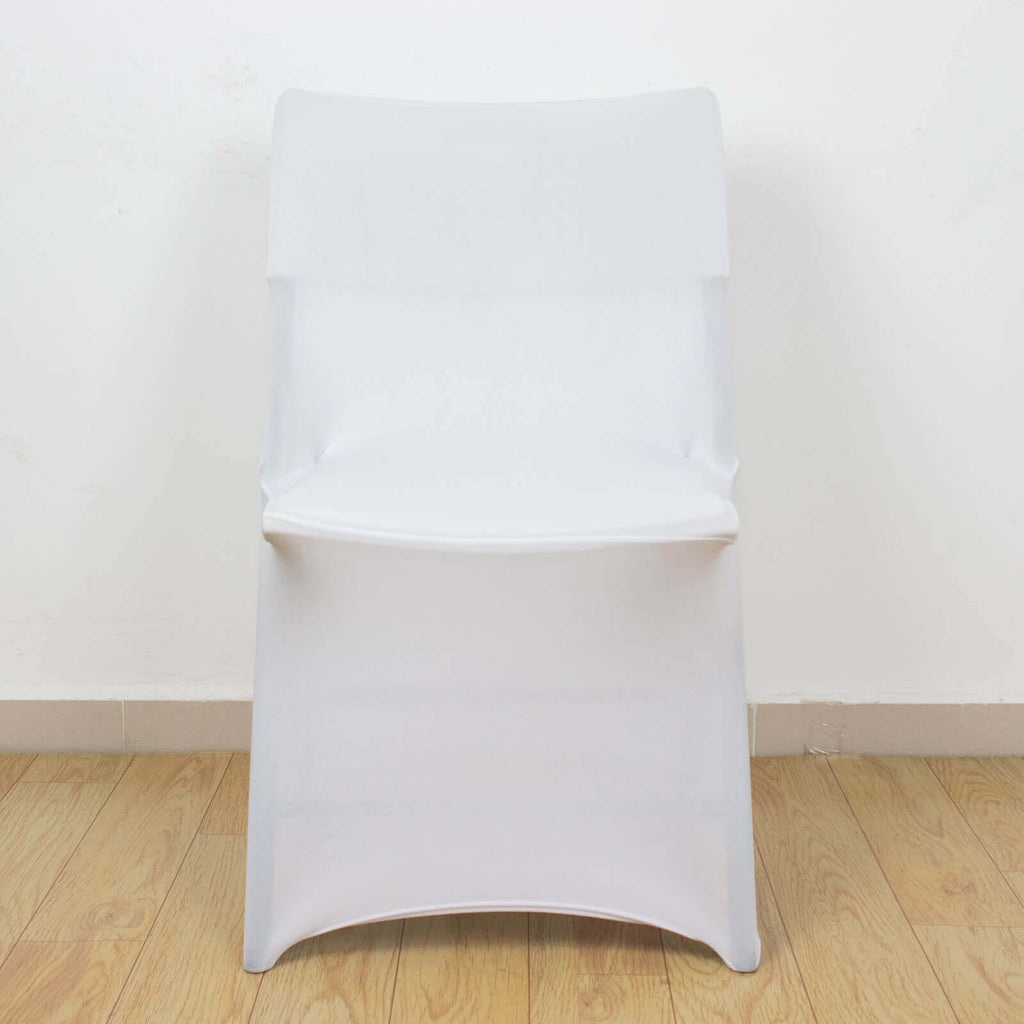 Stretch Spandex Chair Cover White for Lifetime Folding Chairs - Wrinkle Resistant Snug Fit Slipcover with Foot Pockets for Sophisticated Event Styling