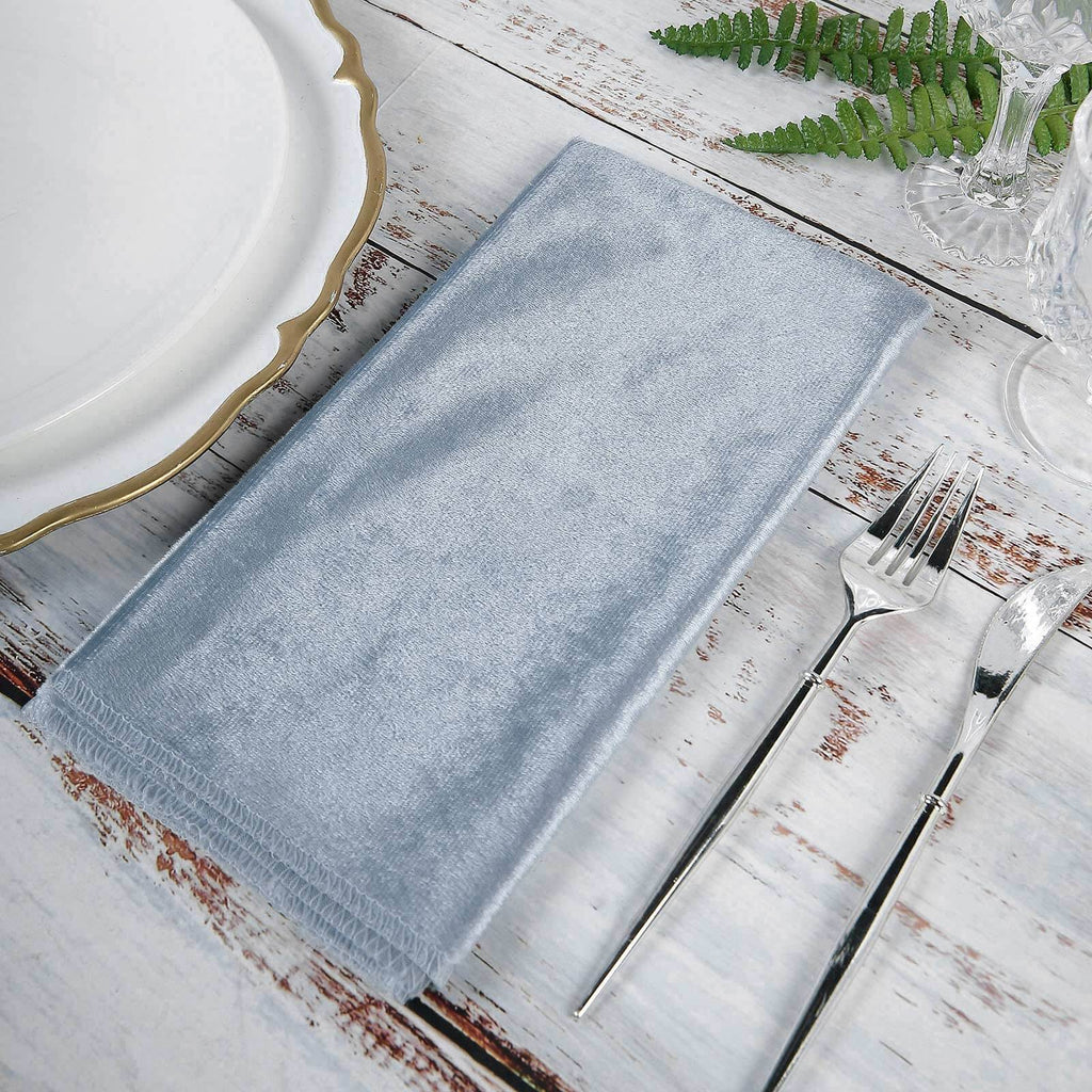 5 Pack Premium Velvet 20"x20" Napkins Dusty Blue - Soft Sheen Finish Cloth Napkins
