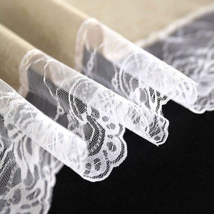 Faux Burlap Jute 16"x108" Table Runner Taupe With White Lace Edging - Rustic Farmhouse Table Linen