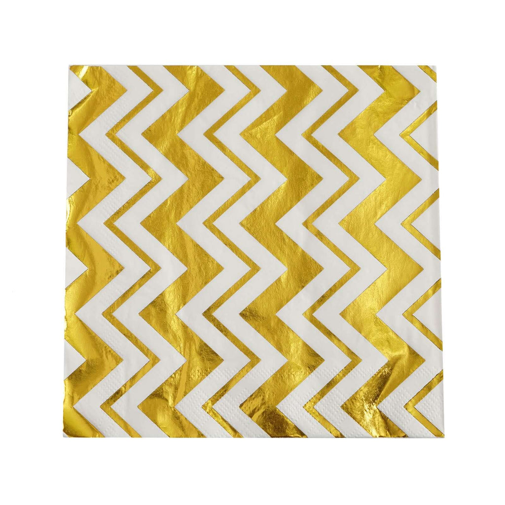 20-Pack Paper Dinner Napkins with Chevron Design Metallic Gold - Disposable 3 Ply Cocktail Napkins for Weddings
