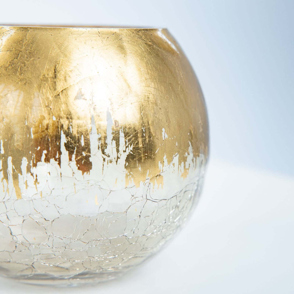 Glass Bud Vase Gold Foiled Crackle Bubble Bowl - Classy Floral Centerpiece for Weddings 4"