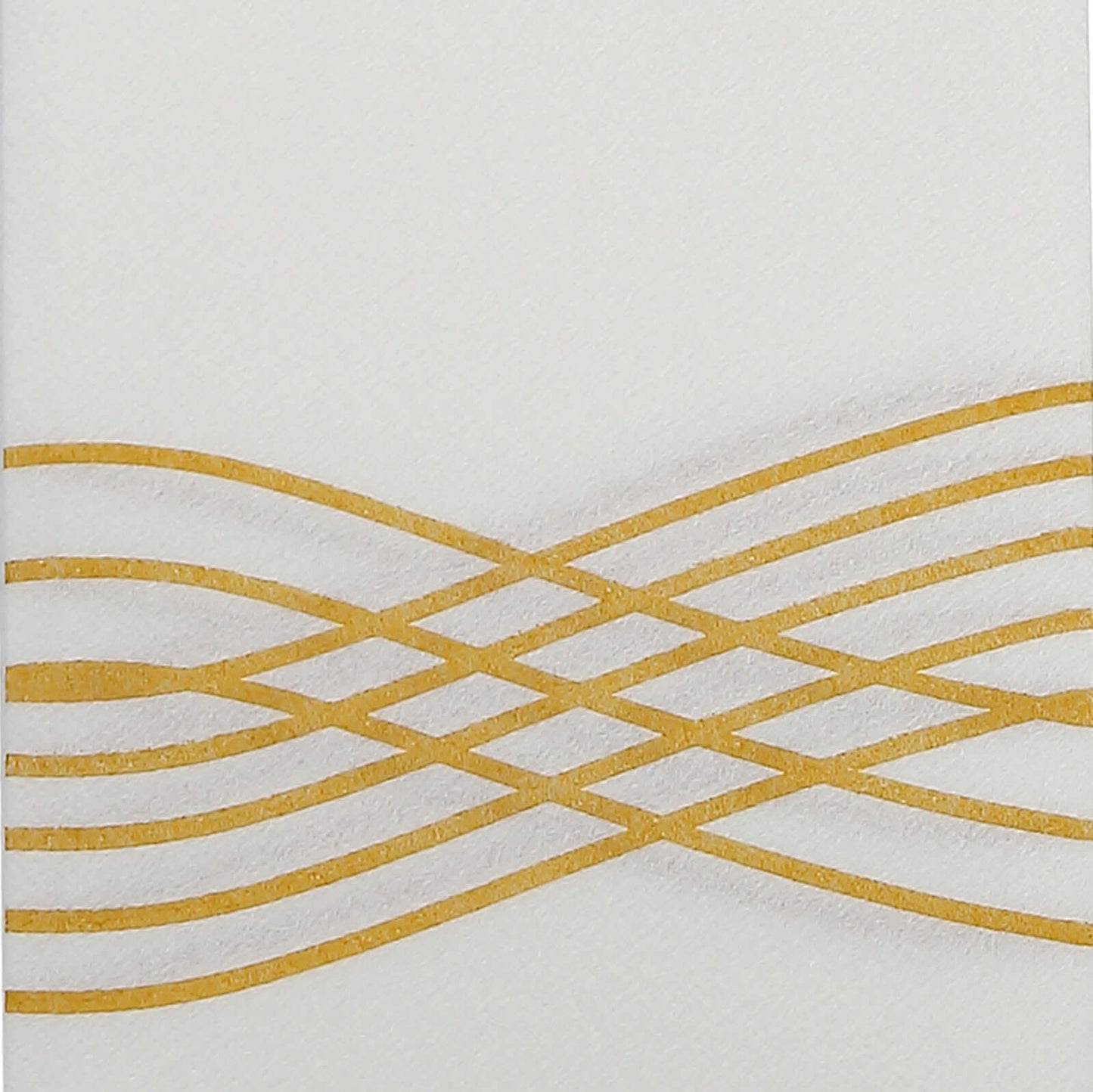 25 Pack Linen-Like Paper 8"x4" Napkins White with Metallic Gold Foil Wave Design - Soft & Absorbent Airlaid Hand Towels for Exquisite Weddings & Events