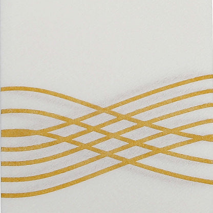 25 Pack Linen-Like Paper 8"x4" Napkins White with Metallic Gold Foil Wave Design - Soft & Absorbent Airlaid Hand Towels for Exquisite Weddings & Events