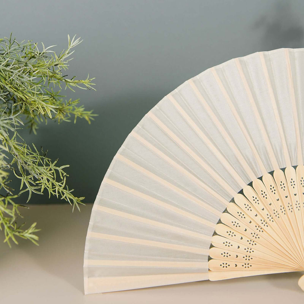 5 Pack Ivory Asian Silk Folding Fans Party Favors, Oriental Folding Fan Favors