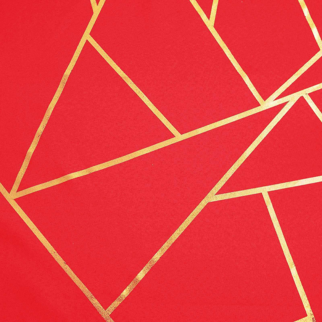 Polyester 9ft Table Runner Red with Gold Foil Modern Geometric Accent