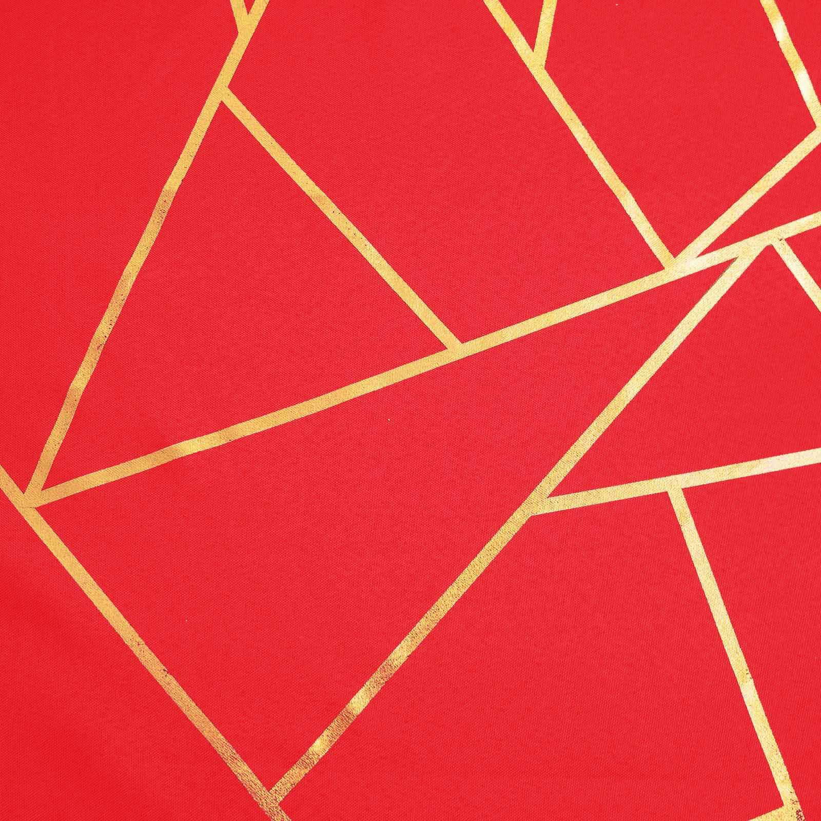 Polyester 9ft Table Runner Red with Gold Foil Modern Geometric Accent