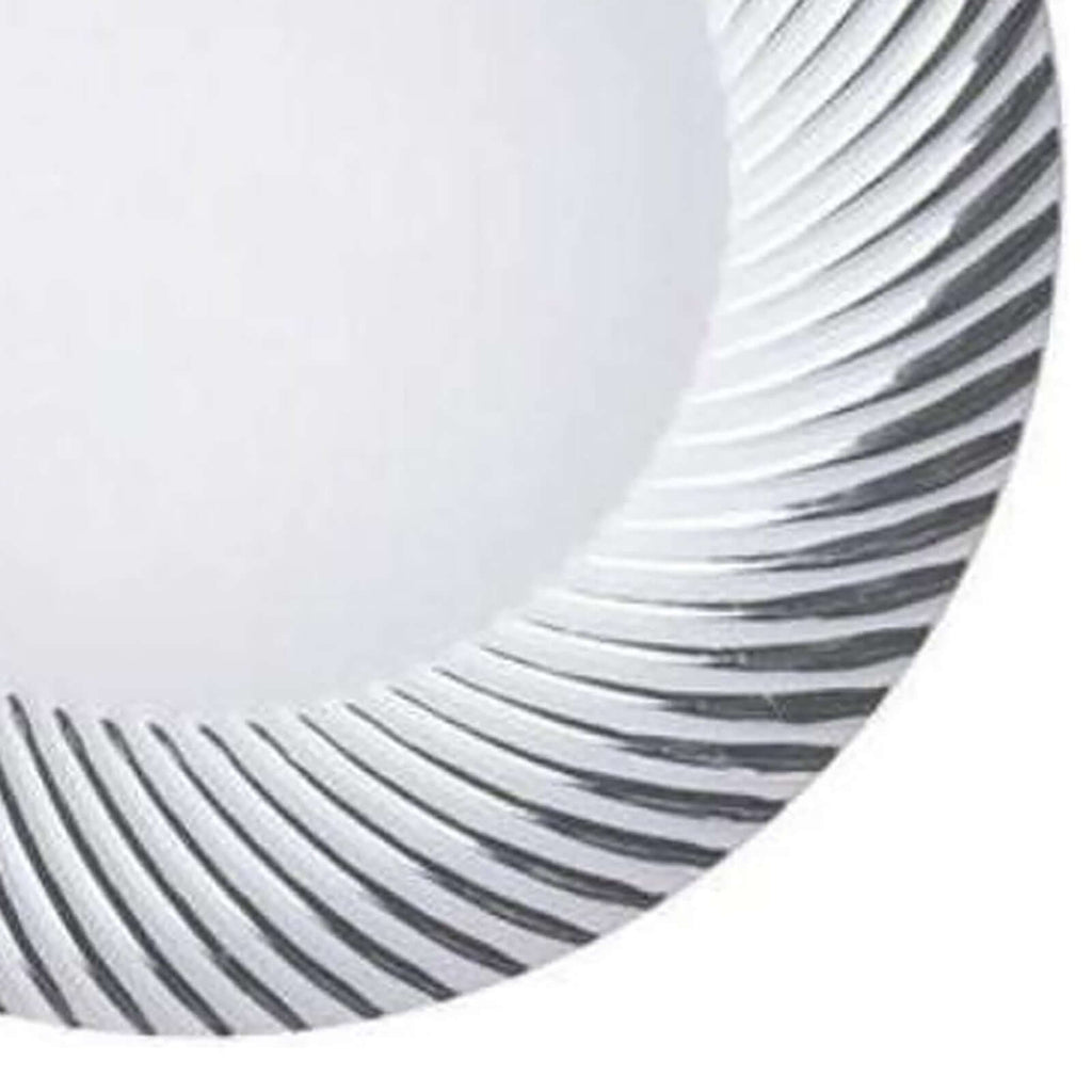 10-Pack Plastic Dessert Plates White/Silver Swirl Rim - Disposable Plates for Appetizers 6"