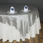 Satin 90"x90" Table Overlay Square Tablecloth Silver - Smooth Finish Table Topper