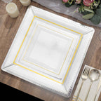 10-Pack Disposable Square Charger Plates in Silver with Leather Like Texture - 1100GSM Durable Paper Chargers 13"