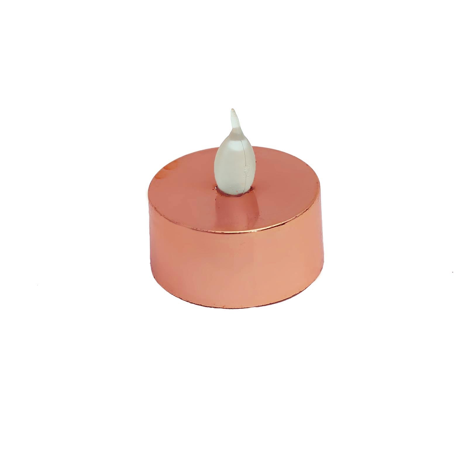 12-Pack LED Tealight Candles Rose Gold Metallic Design - Reusable Flameless Battery Operated Lights
