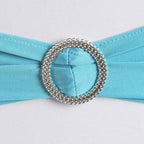 5 Pack Stretch Spandex Chair Sashes Turquoise - Reusable Chair Bands with Silver Diamond Ring Slide Buckle 5"x14"