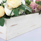 Whitewash Wood Planter Rectangular Box 24"x6"- Natural Decor with Removable Plastic Liner for Tables