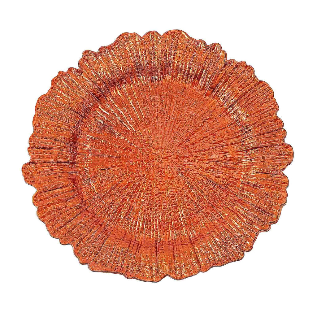 6-Pack Acrylic Plastic Round Charger Plates 13" in Orange with Reef Design, Dinner Charger Tableware
