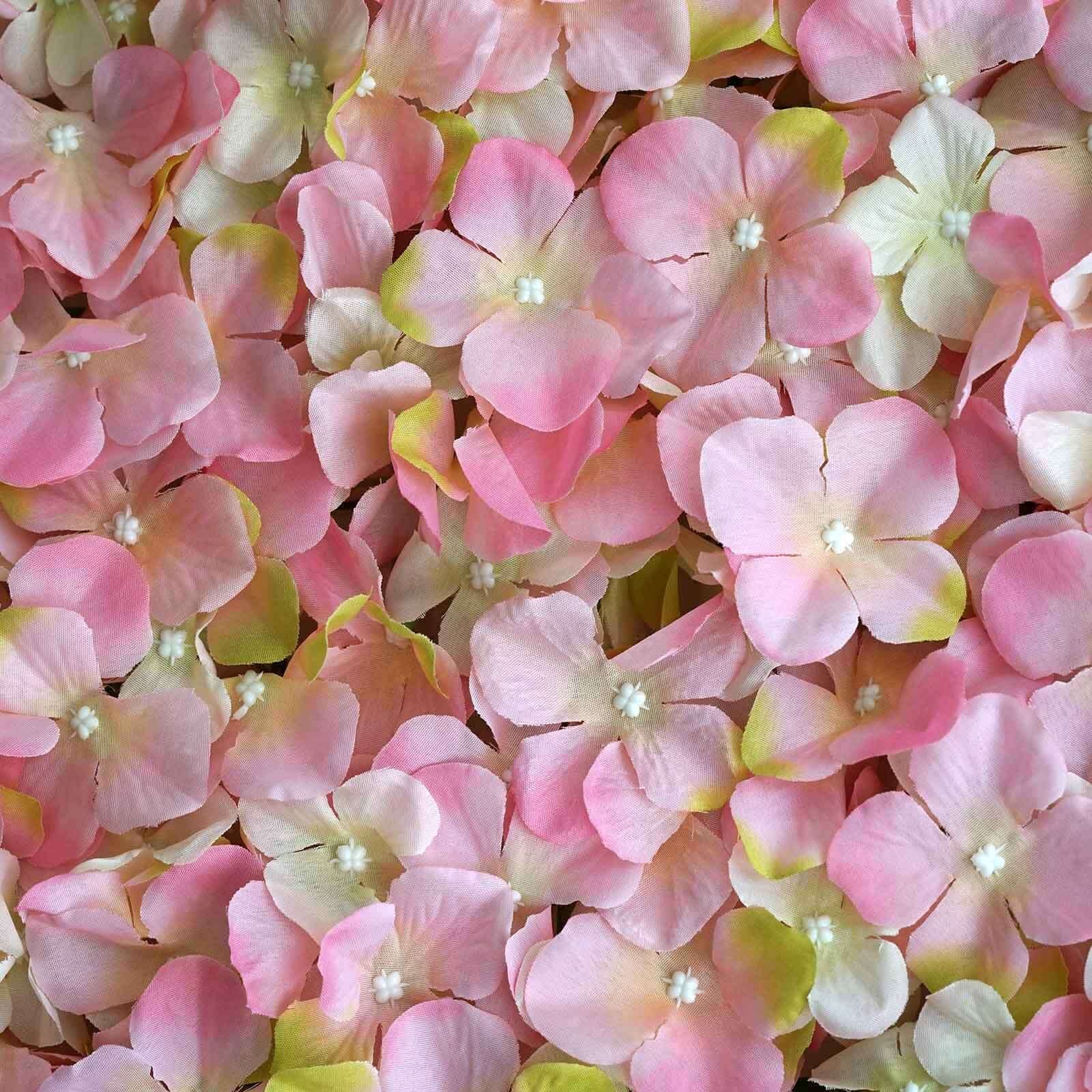 11 Sq ft. Pink Cream UV Protected Hydrangea Flower Wall Mat Backdrop - 4 Artificial Panels