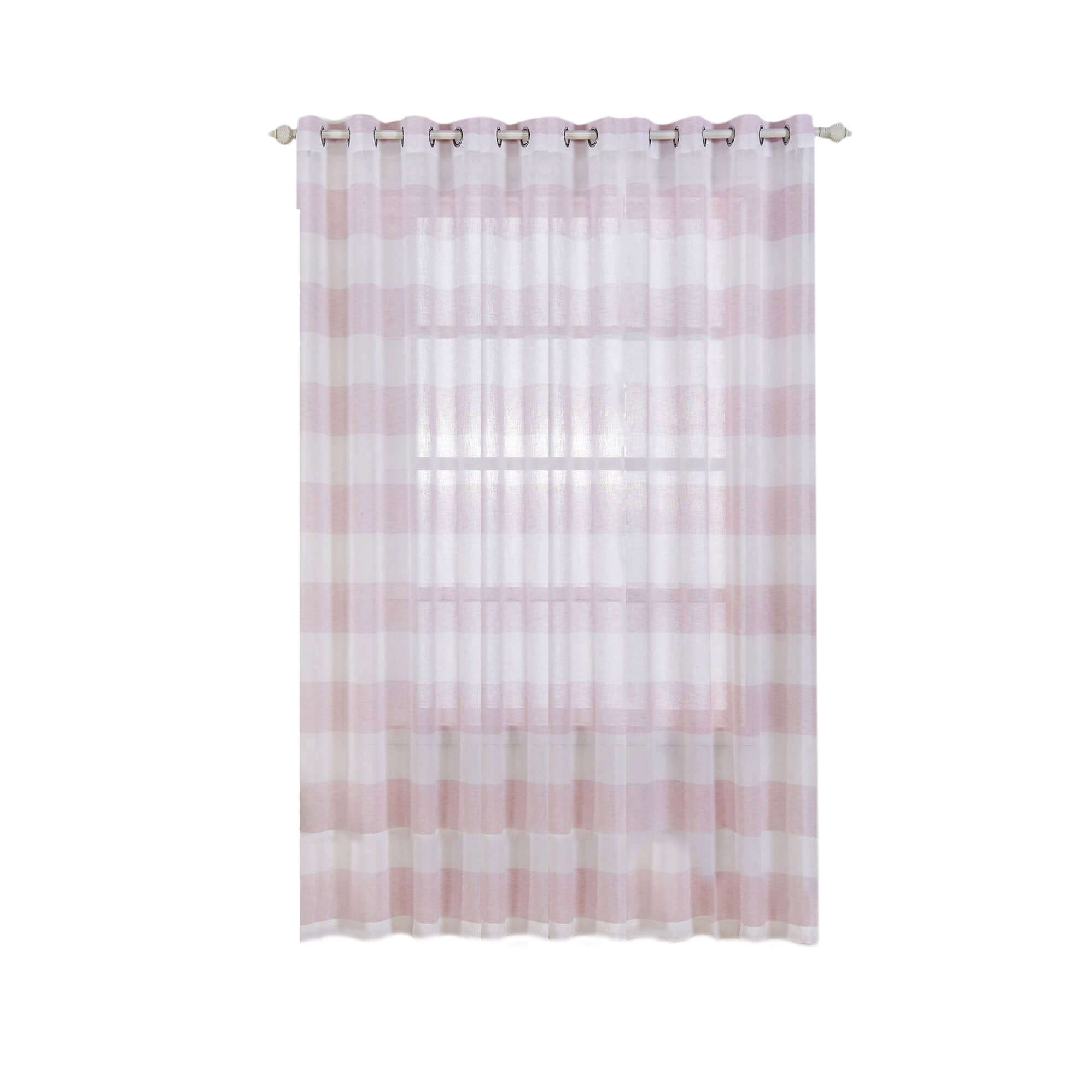 2 Pack White Blush Cabana Print Faux Linen Curtain Panels With Chrome Grommet - 52"x108"