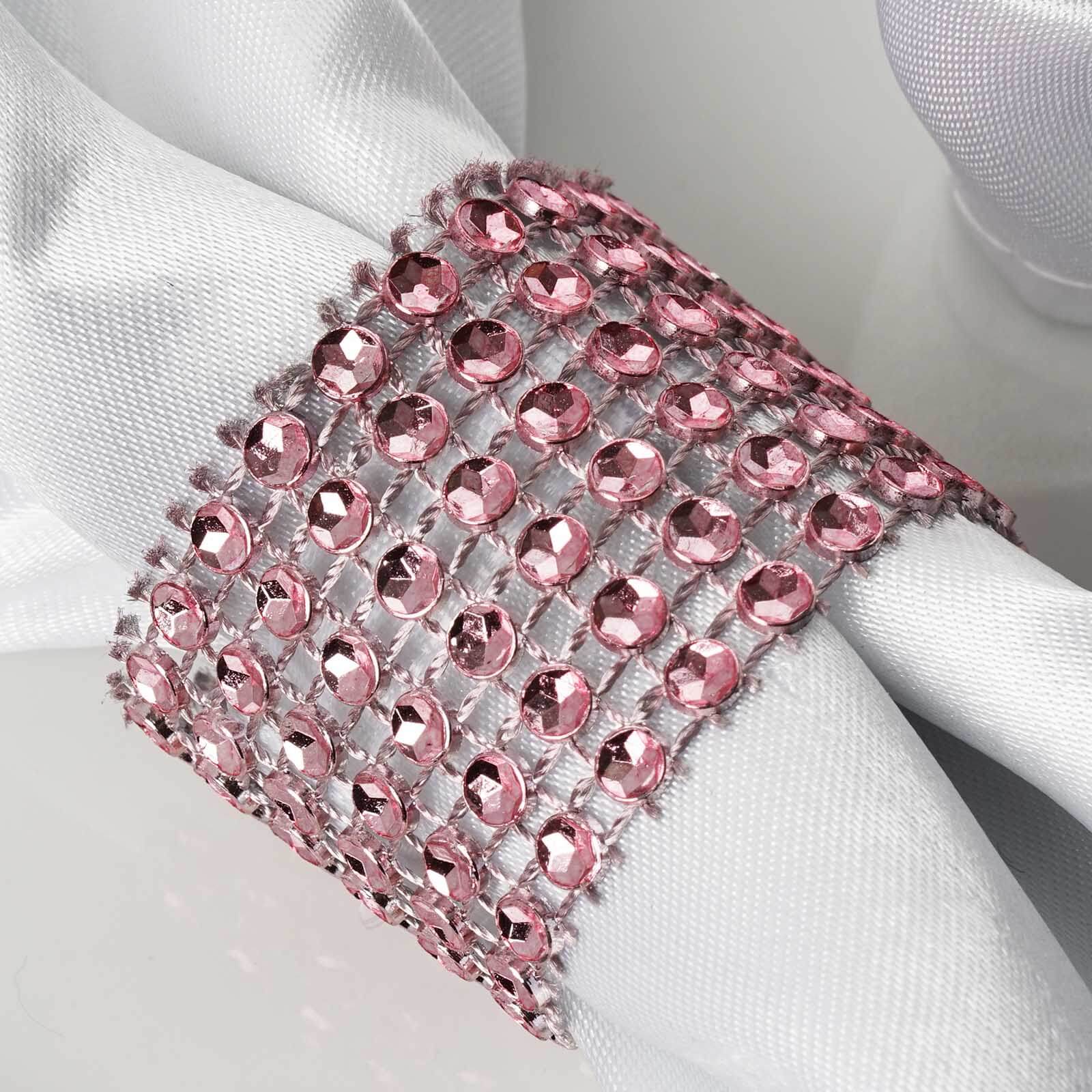 10 Pack Rhinestone Napkin Rings with Velcro Brooch Buckle Pink - Stylish Design for Chair Sashes