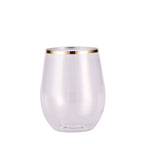 12-Pack Plastic Wine Tumblers Clear with Gold Rim - Reusable Drinkware 12oz