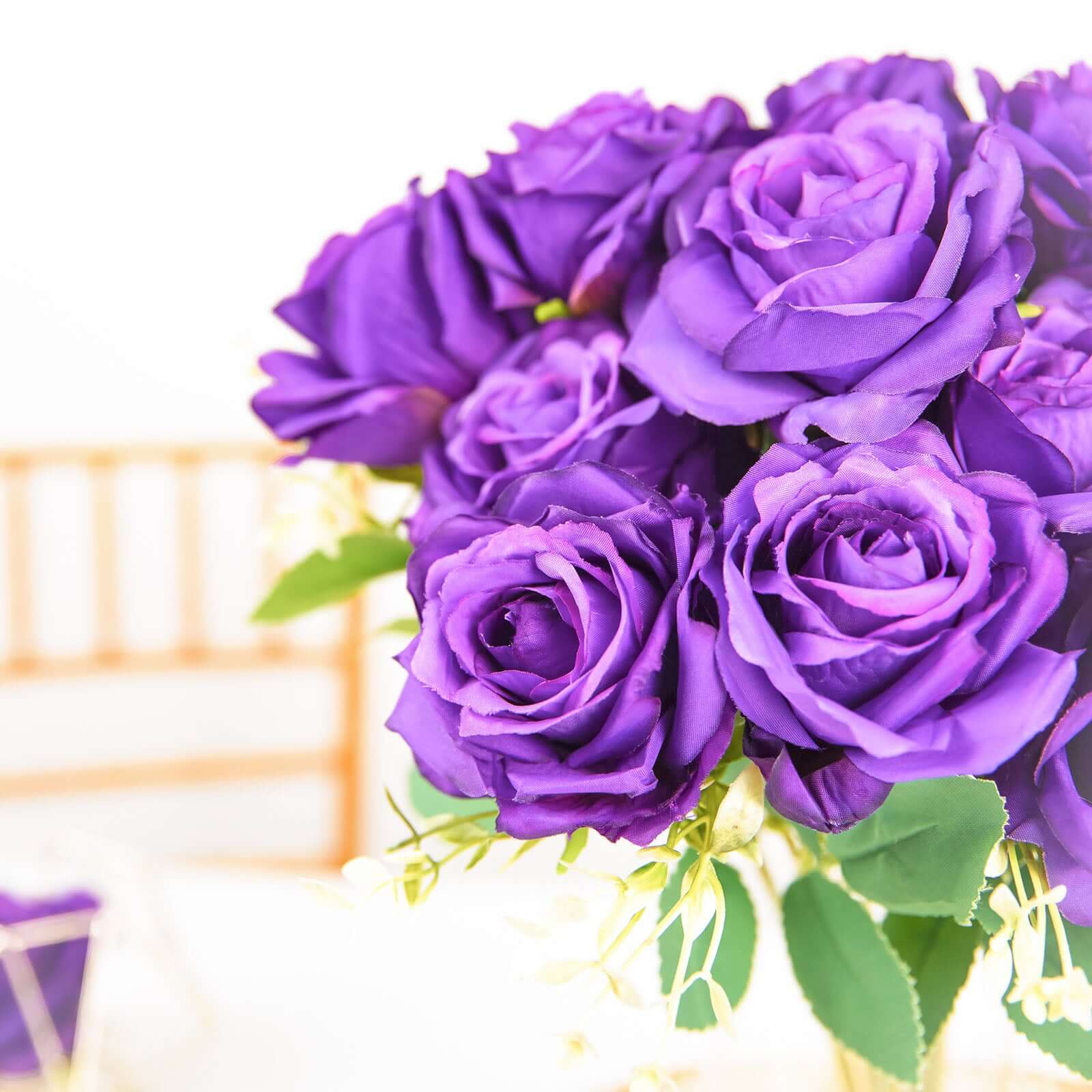2 Bushes 18" Real Touch Purple Artificial Rose Flower Bouquet, Silk Long Stem Flower Arrangements