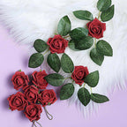 24 Roses 2" Red Artificial Foam Flowers With Stem Wire and Leaves