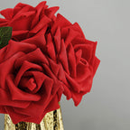 24 Roses 5" Red Artificial Foam Flowers With Stem Wire and Leaves