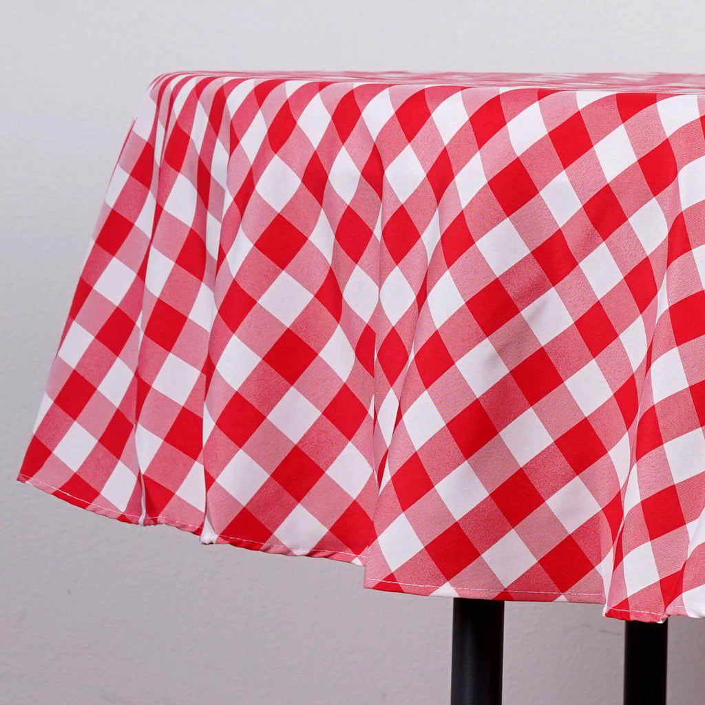 Polyester 90" Round Tablecloth White/Red - Checkered Buffalo Plaid Table Cover