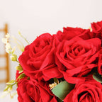 2 Bushes 18" Real Touch Red Artificial Rose Flower Bouquet, Silk Long Stem Flower Arrangements
