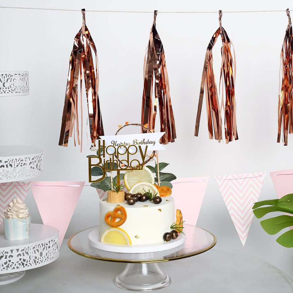 7.5ft Long Rose Gold Hanging Foil Tassel Garland, Metallic Tinsel Fringe Banner Party Streamer Backdrop Decorations