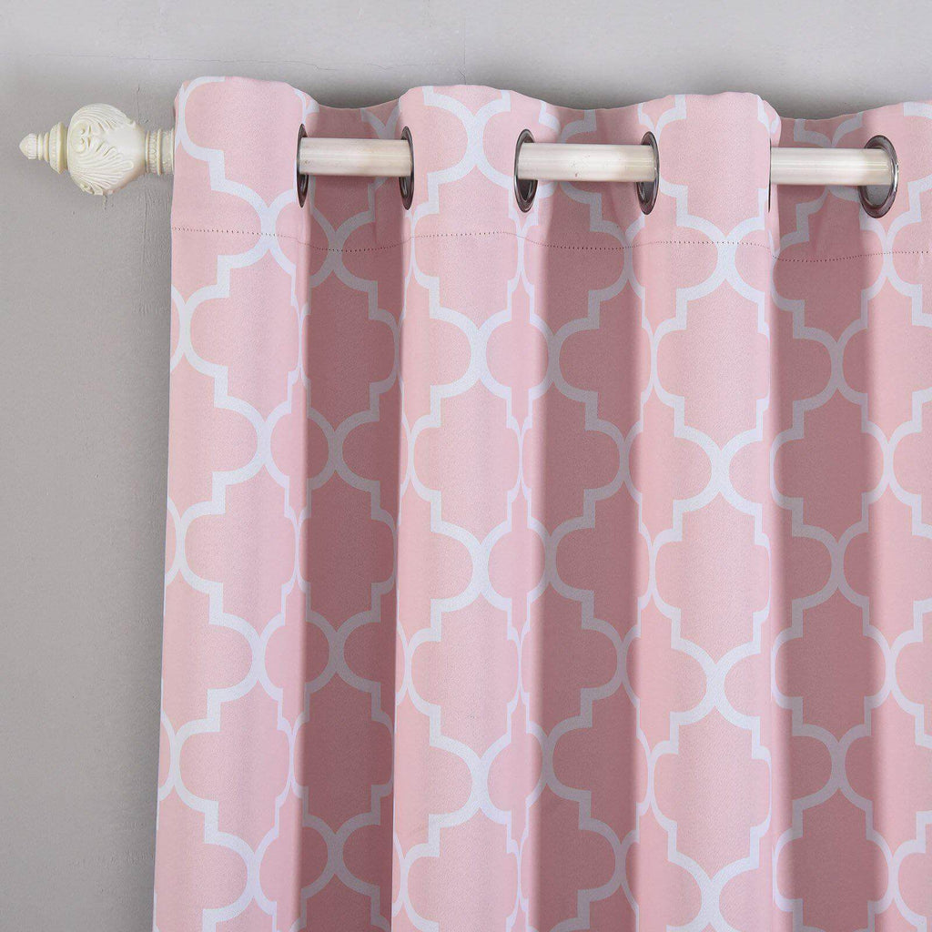 2 Pack White Blush Lattice Print Thermal Blackout Curtains With Chrome Grommet Window Treatment Panels - 52"x108"
