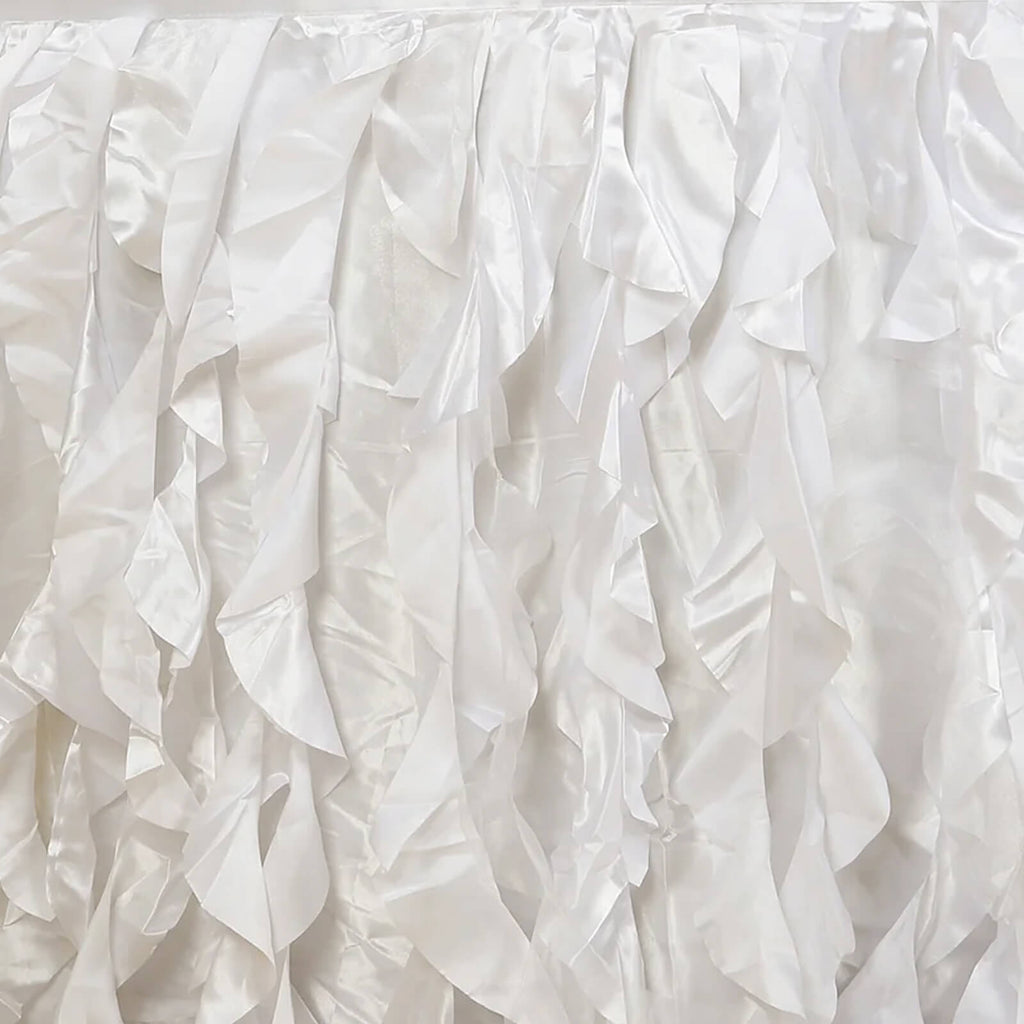 Taffeta 14ft Table Skirt White Cascading Curly Willow Style for Weddings & Banquets