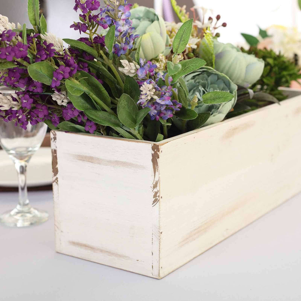 Whitewash Wood Planter Rectangular Box 18"x6"- Durable Decor with Removable Plastic Liner for Table Displays