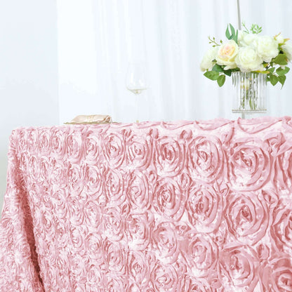 Satin 90"x156" Rectangle Tablecloth Blush - Grandiose 3D Rosette Table Cover with Seamless Finish
