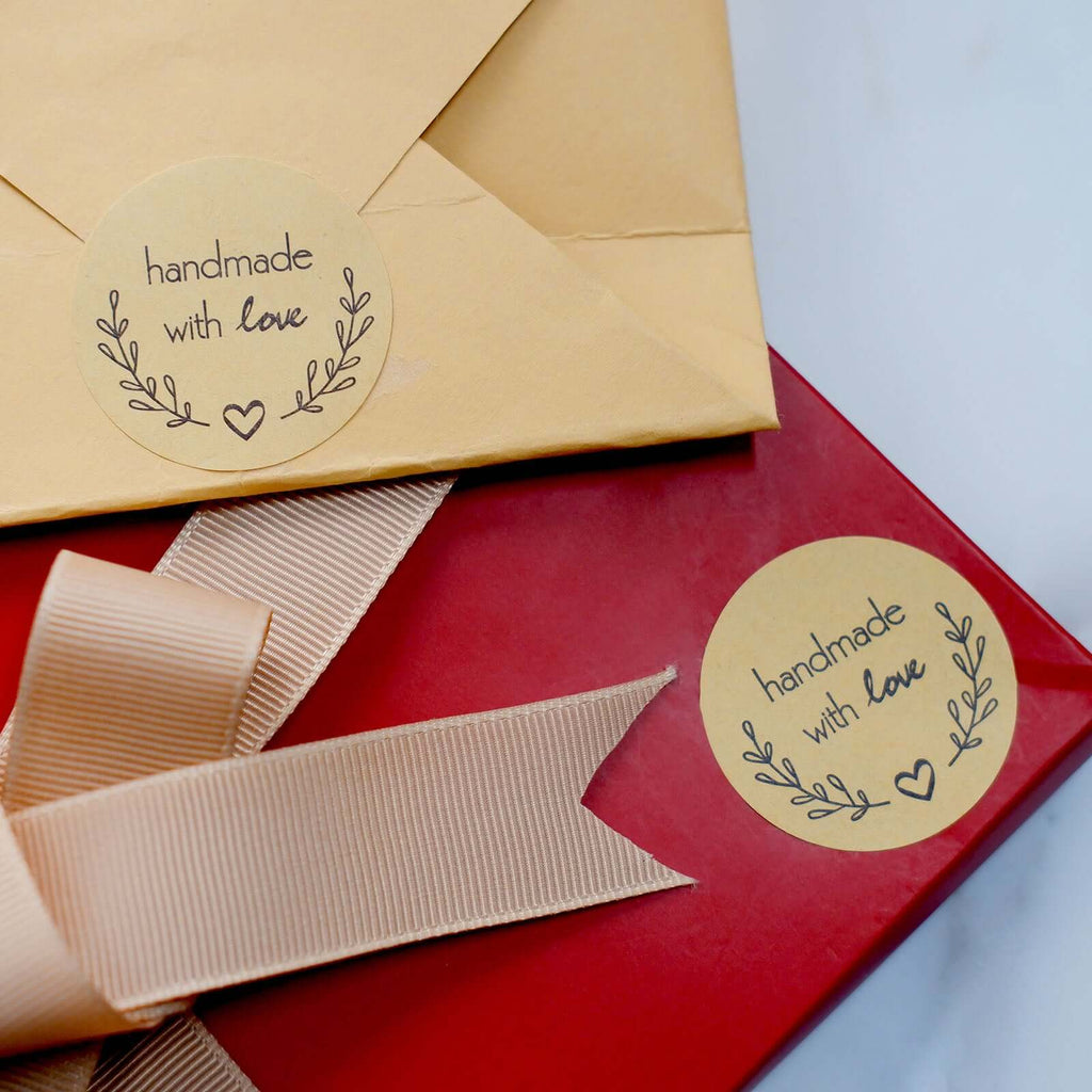500Pcs 1.5â€ Handmade with Love Olive Branch Stickers Roll, Cookie and Bakery Box Labels - Round