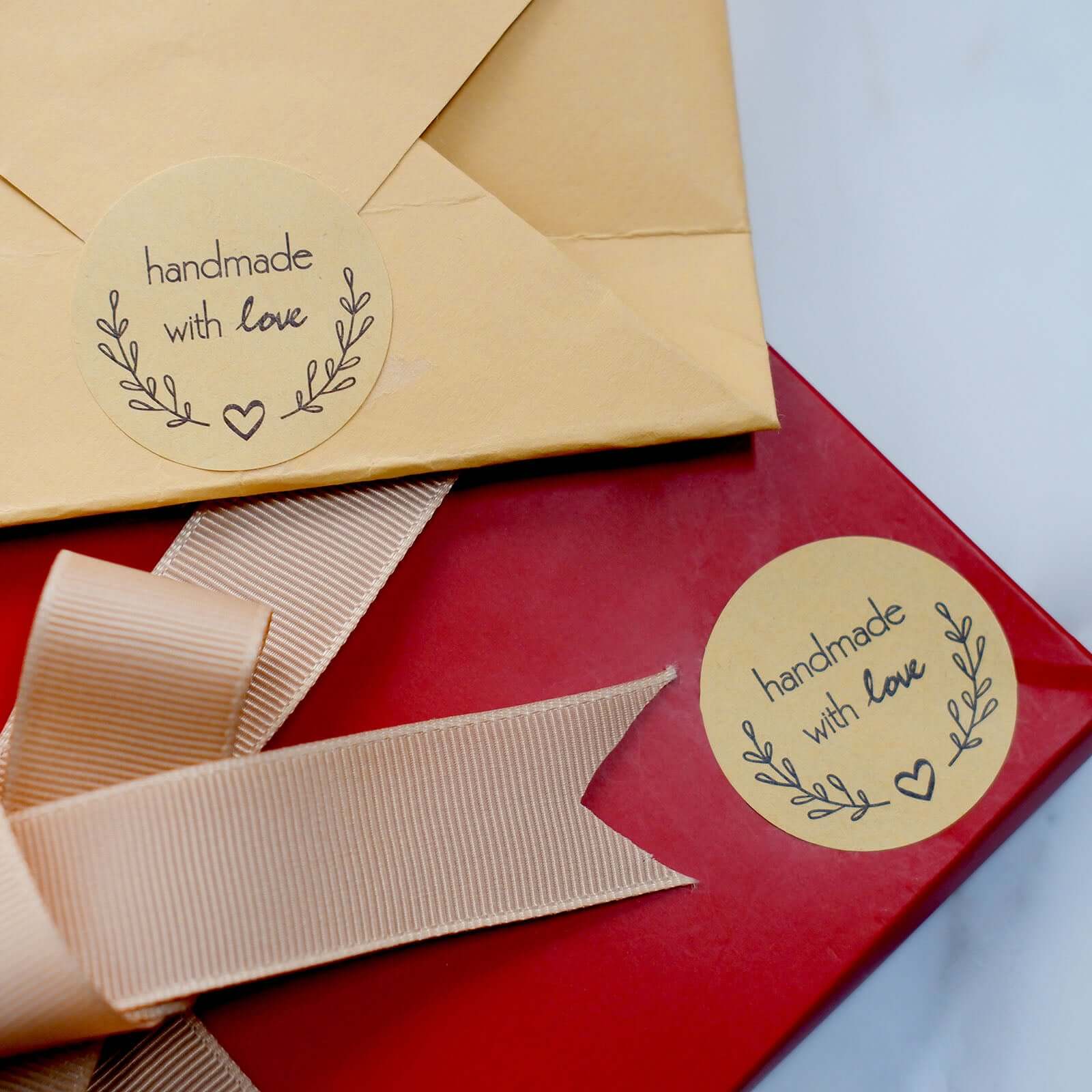 500Pcs 1.5â€ Handmade with Love Olive Branch Stickers Roll, Cookie and Bakery Box Labels - Round