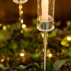 2-Pack Silver Metal Taper Candlestick Holders, Clear Glass Hurricane Candle Stands With Chimney Candle Shades 20"