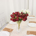3 Pack 13" Burgundy Real Touch Silk Rose Bud Flower Bridal Bouquets, Artificial Floral Bush Arrangements