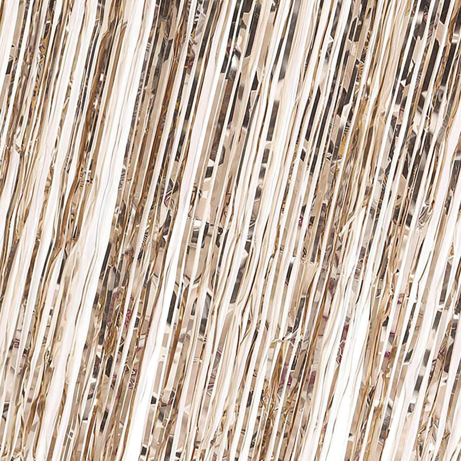 8ft Champagne Metallic Tinsel Foil Fringe Doorway Curtain Party Backdrop