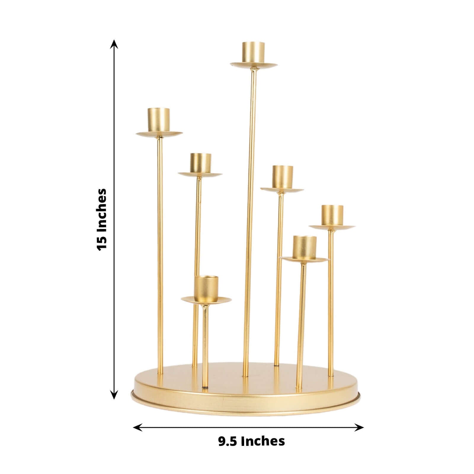 Cluster Candelabra Taper Candle Holder 7 - Arm Gold Metal Wedding Centerpiece - Table Decor 15" - Bell Racket Store