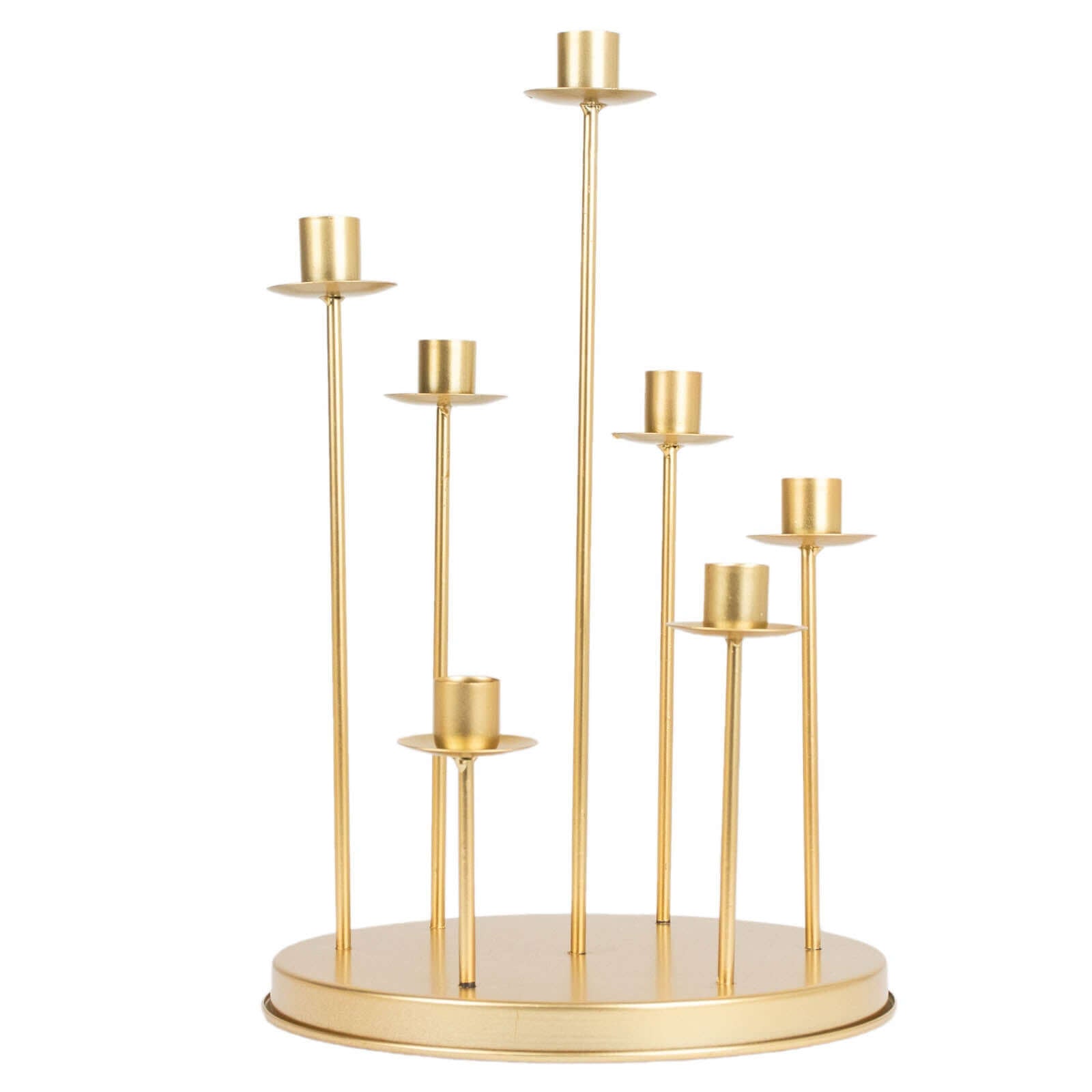 Cluster Candelabra Taper Candle Holder 7 - Arm Gold Metal Wedding Centerpiece - Table Decor 15" - Bell Racket Store